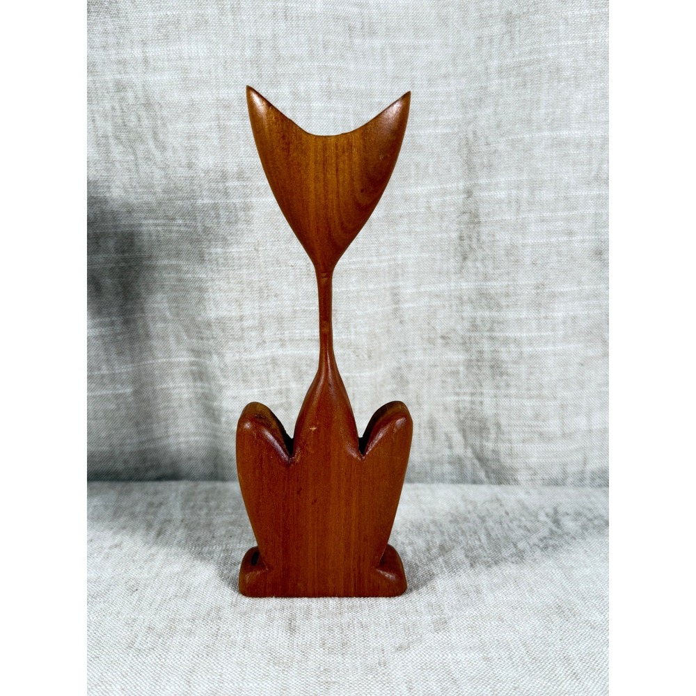 Vintage Mid Century Modern MCM Abstract Wood Cat Figurine Stylized Sculpture 7"